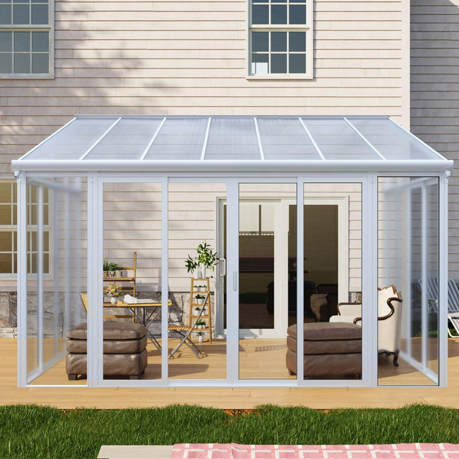 [10X14FT] Alora Lumina Heavy-Duty All-Season Aluminum Alloy Patio Sunroom With 3 Lockable Sliding Doors (SAK62713) - Sunrooms | Patioza