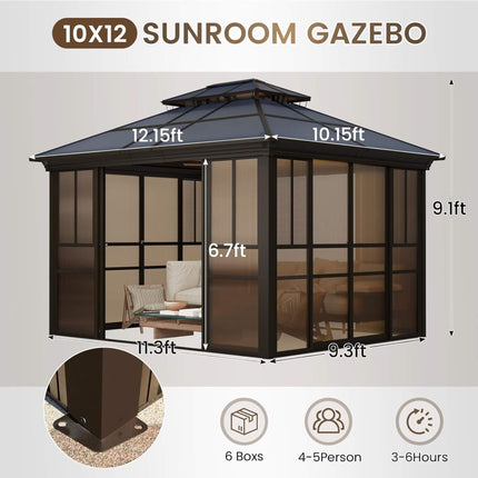 Alora Edge Heavy-Duty Aluminum Frame Outdoor Backyard Solarium with Polycarbonate Roof and Adjustable Panels
