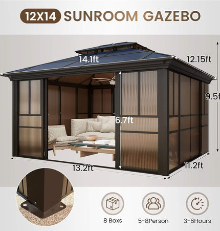 Alora Edge Heavy-Duty Aluminum Frame Outdoor Backyard Solarium with Polycarbonate Roof and Adjustable Panels