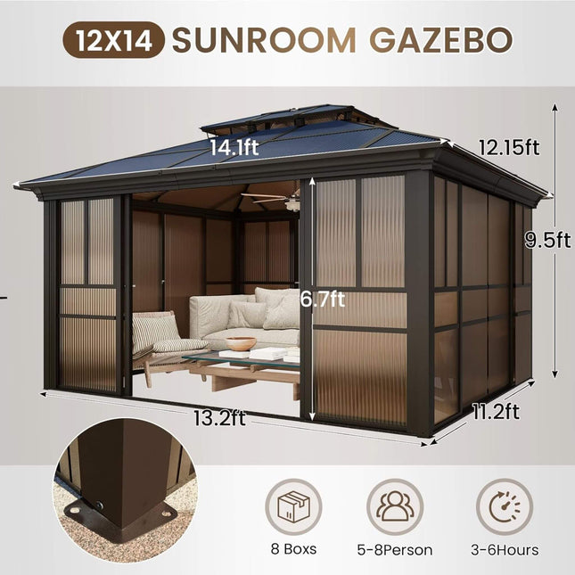Alora Edge Heavy-Duty Aluminum Frame Outdoor Backyard Solarium with Polycarbonate Roof and Adjustable Panels