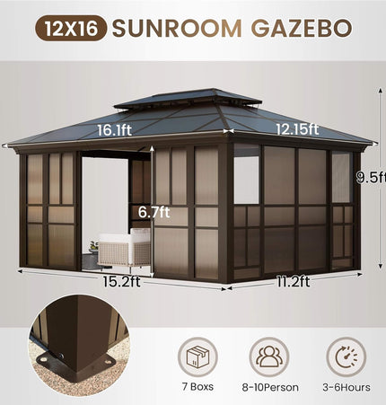 Alora Edge Heavy-Duty Aluminum Frame Outdoor Backyard Solarium with Polycarbonate Roof and Adjustable Panels