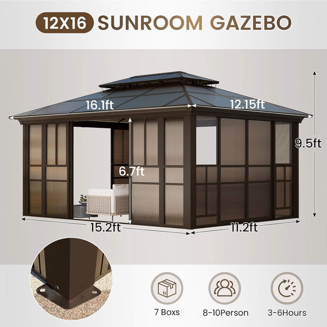 Alora Edge Heavy-Duty Aluminum Frame Outdoor Backyard Solarium with Polycarbonate Roof and Adjustable Panels