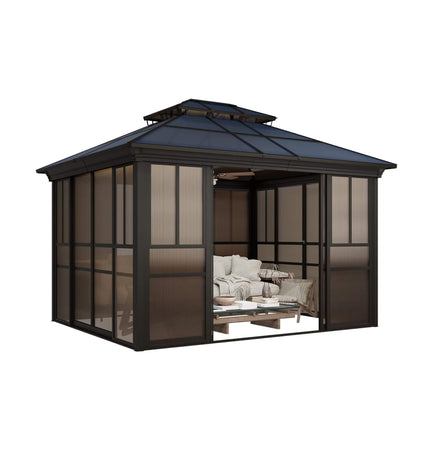 Alora Edge Heavy-Duty Aluminum Frame Outdoor Backyard Solarium with Polycarbonate Roof and Adjustable Panels