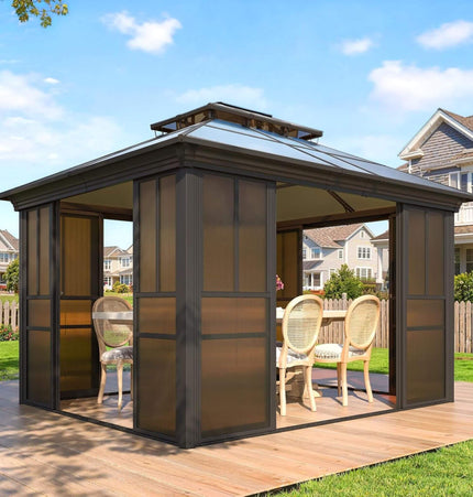 Alora Edge Heavy-Duty Aluminum Frame Outdoor Backyard Solarium with Polycarbonate Roof and Adjustable Panels