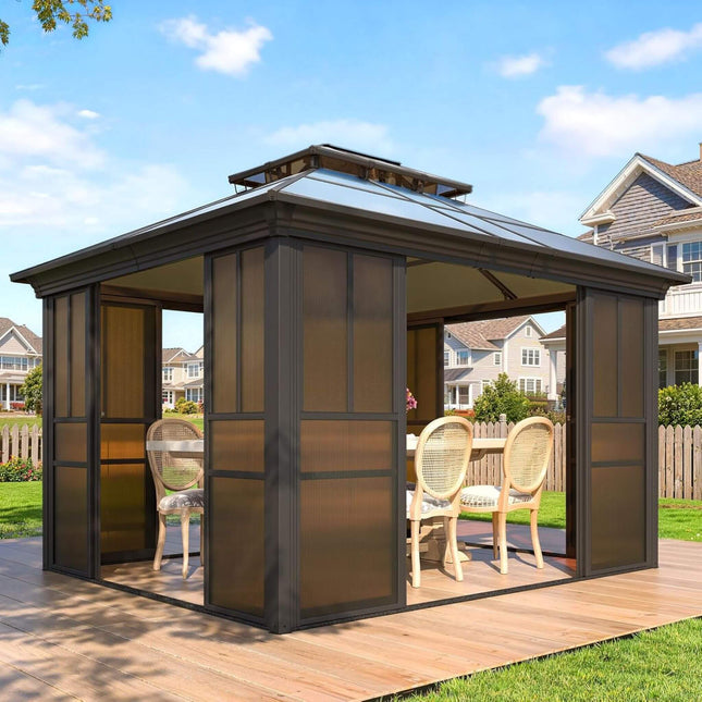Alora Edge Heavy-Duty Aluminum Frame Outdoor Backyard Solarium with Polycarbonate Roof and Adjustable Panels