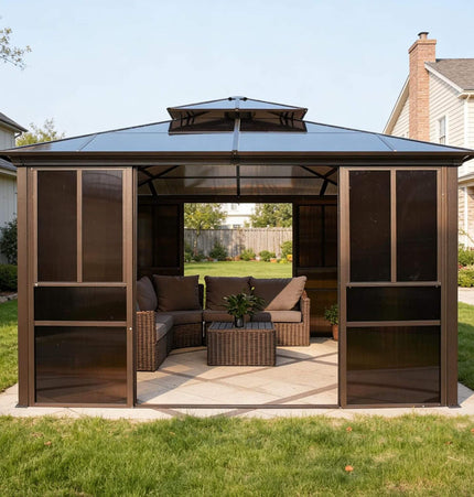 Alora Edge Heavy-Duty Aluminum Frame Outdoor Backyard Solarium with Polycarbonate Roof and Adjustable Panels