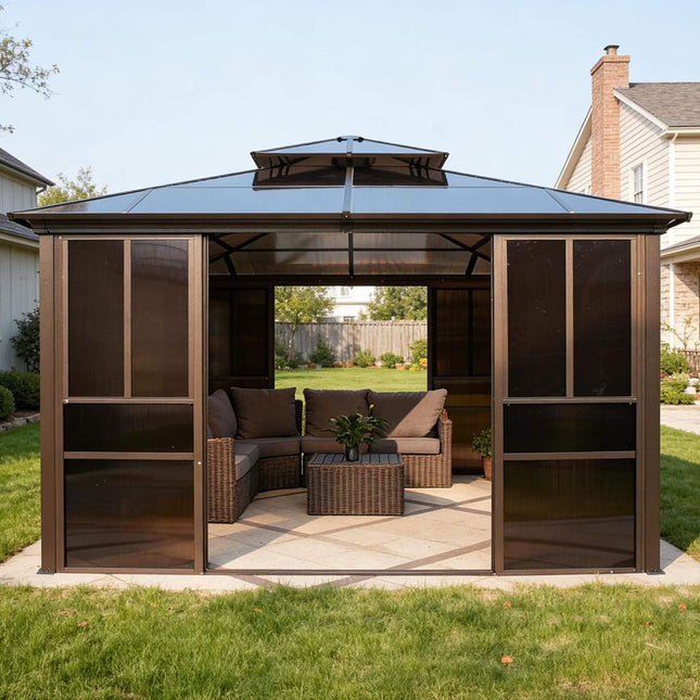 Alora Edge Heavy-Duty Aluminum Frame Outdoor Backyard Solarium with Polycarbonate Roof and Adjustable Panels