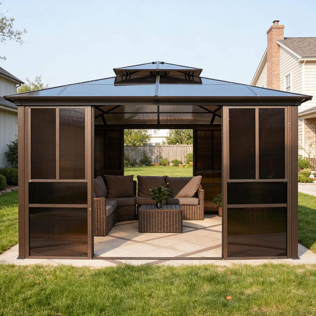 Alora Edge Heavy-Duty Aluminum Frame Outdoor Backyard Solarium with Polycarbonate Roof and Adjustable Panels - Sunrooms | Patioza