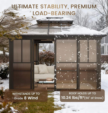 Alora Edge Heavy-Duty Aluminum Frame Outdoor Backyard Solarium with Polycarbonate Roof and Adjustable Panels