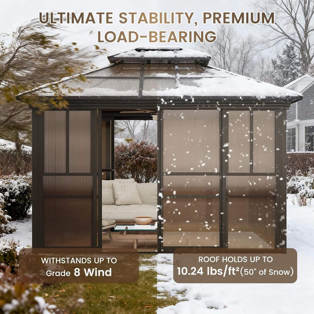 Alora Edge Heavy-Duty Aluminum Frame Outdoor Backyard Solarium with Polycarbonate Roof and Adjustable Panels