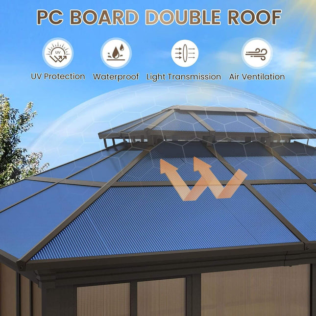 Alora Edge Heavy-Duty Aluminum Frame Outdoor Backyard Solarium with Polycarbonate Roof and Adjustable Panels