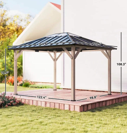 [08X10] Alora Heavy-Duty Fir Wood Hardtop Gazebo With Galvanized Steel Roof And Ceiling Hooks (SAK29467) - Canopies & Gazebos | Patioza