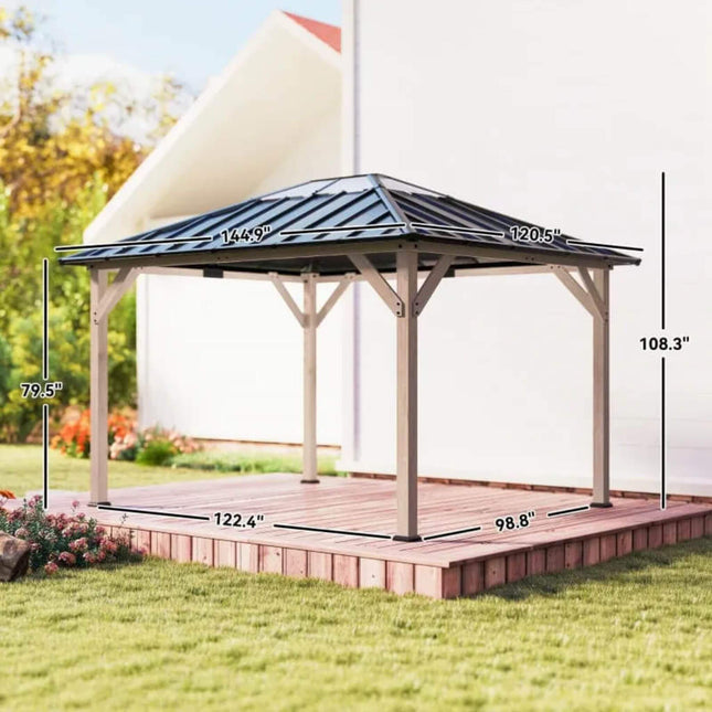 [08X10] Alora Heavy-Duty Fir Wood Hardtop Gazebo With Galvanized Steel Roof And Ceiling Hooks (SAK29467) - Canopies & Gazebos | Patioza