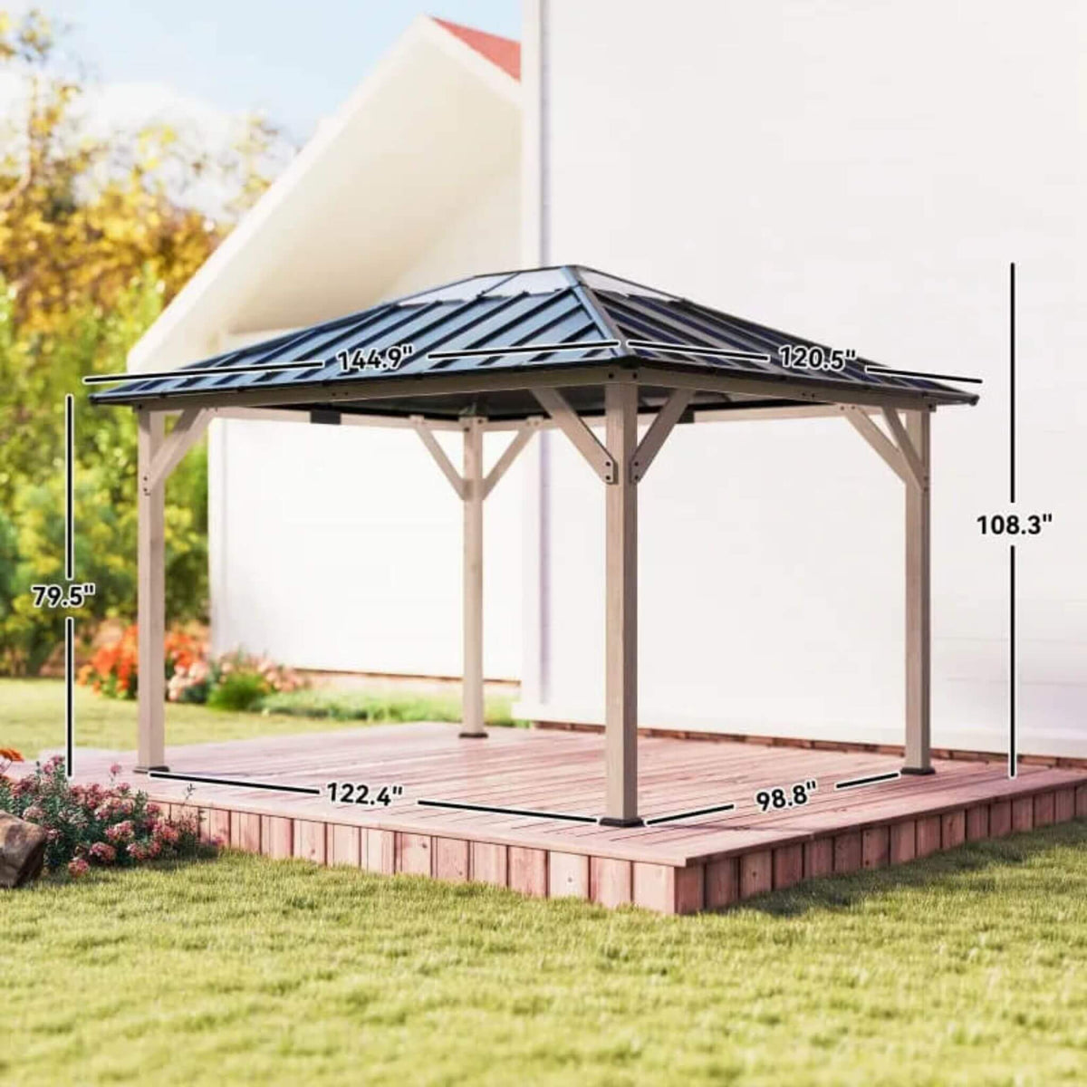 [08X10] Alora Heavy-Duty Fir Wood Hardtop Gazebo With Galvanized Steel Roof And Ceiling Hooks (SAK29467) - Canopies & Gazebos | Patioza