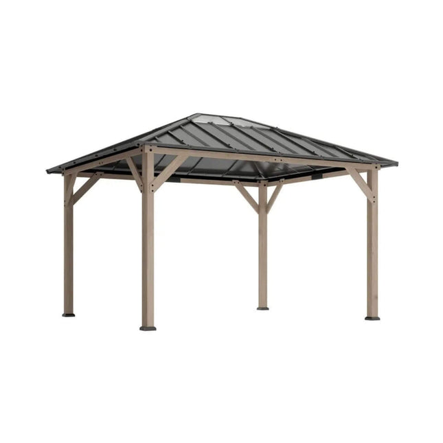 [08X10] Alora Heavy-Duty Fir Wood Hardtop Gazebo With Galvanized Steel Roof And Ceiling Hooks (SAK29467) - Canopies & Gazebos | Patioza