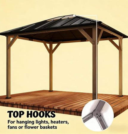 [08X10] Alora Heavy-Duty Fir Wood Hardtop Gazebo With Galvanized Steel Roof And Ceiling Hooks (SAK29467) - Canopies & Gazebos | Patioza
