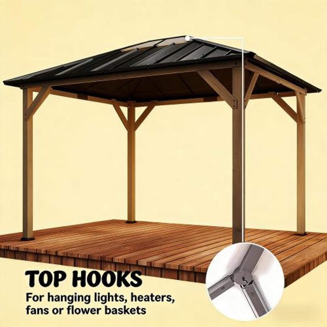 [08X10] Alora Heavy-Duty Fir Wood Hardtop Gazebo With Galvanized Steel Roof And Ceiling Hooks (SAK29467) - Canopies & Gazebos | Patioza