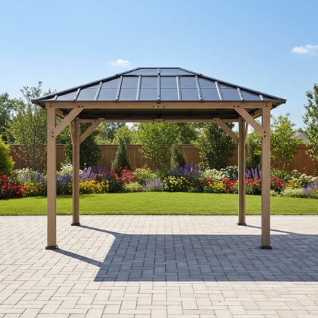 [08X10] Alora Heavy-Duty Fir Wood Hardtop Gazebo With Galvanized Steel Roof And Ceiling Hooks (SAK29467) - Canopies & Gazebos | Patioza
