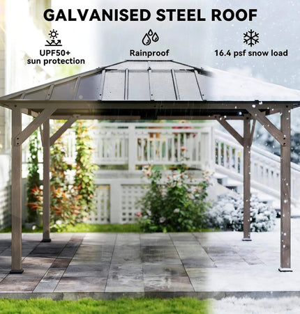 [08X10] Alora Heavy-Duty Fir Wood Hardtop Gazebo With Galvanized Steel Roof And Ceiling Hooks (SAK29467) - Canopies & Gazebos | Patioza