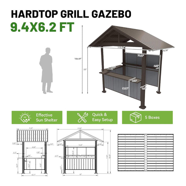 Alora 6x9 Ft. Heavy-Duty Gable Roof Hardtop Grill Gazebo