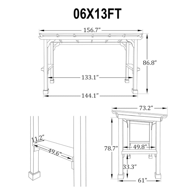 Alora Heavy-Duty Premium Wooden Grill Gazebo with Sloped Metal Roof
