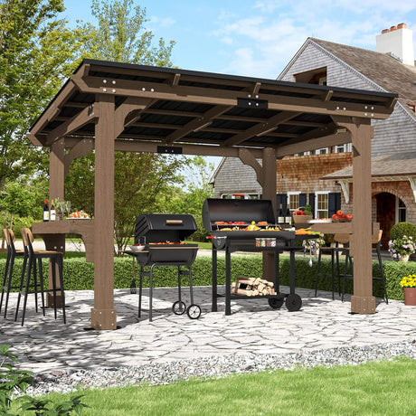 Alora Heavy-Duty Premium Wooden Grill Gazebo with Sloped Metal Roof - Canopies & Gazebos | Patioza