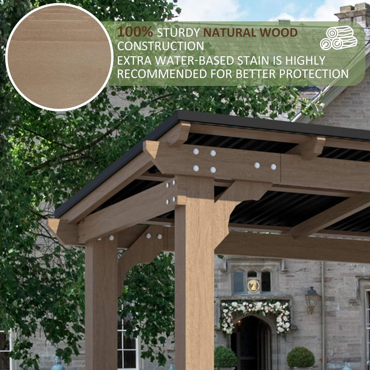 Alora Heavy-Duty Premium Wooden Grill Gazebo with Sloped Metal Roof - Canopies & Gazebos | Patioza