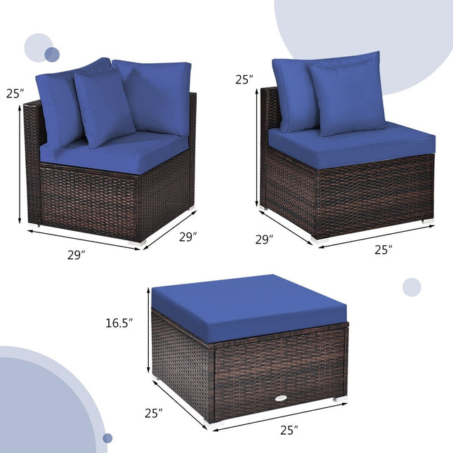 4 Pieces Ottoman Garden Patio Rattan Wicker Furniture Set with Cushion - Navy - Patio Furniture | Patioza