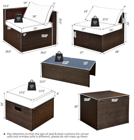 8 Pieces Patio Space - Saving Rattan Furniture Set with Storage Box and Waterproof Cover - Turquoise - Patio Furniture | Patioza