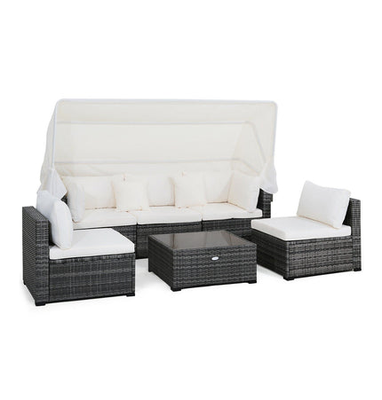 6 Pieces Patio Rattan Furniture Set with Retractable Canopy - Patio Furniture | Patioza