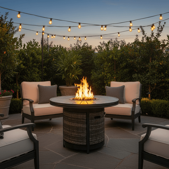 Alora 52 - Inch Propane Fire Pit Wicker Table With Aluminum Top - Fire Pits | Patioza