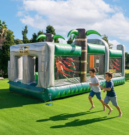 20FT Inflatable Dinosaur Obstacle Course With Blower (SAK90817) - Inflatable Bouncers | Patioza