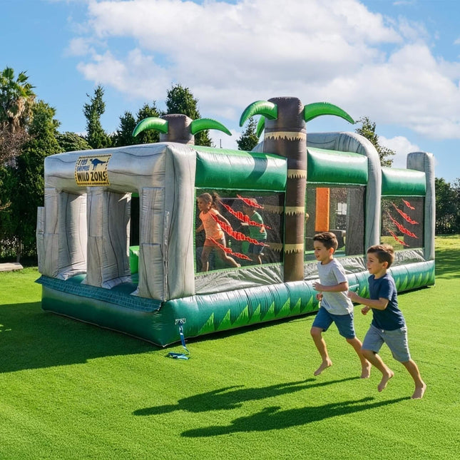 20FT Inflatable Dinosaur Obstacle Course With Blower (SAK90817) - Inflatable Bouncers | Patioza