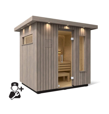 Kohler C2 Outdoor Weathered Gray Spruce Sauna Kit (SAK39184) - Saunas | Patioza