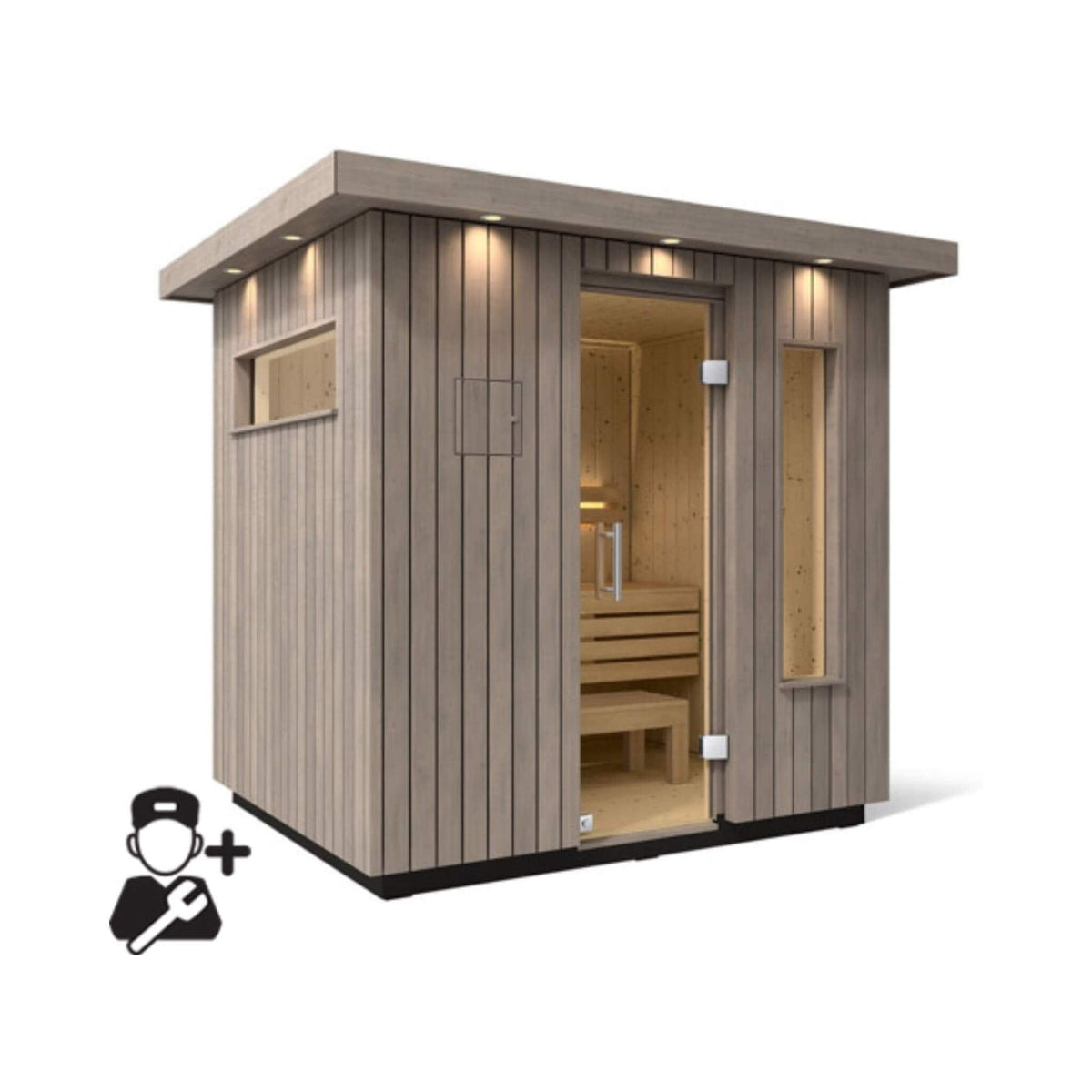 Kohler C2 Outdoor Weathered Gray Spruce Sauna Kit (SAK39184) - Saunas | Patioza