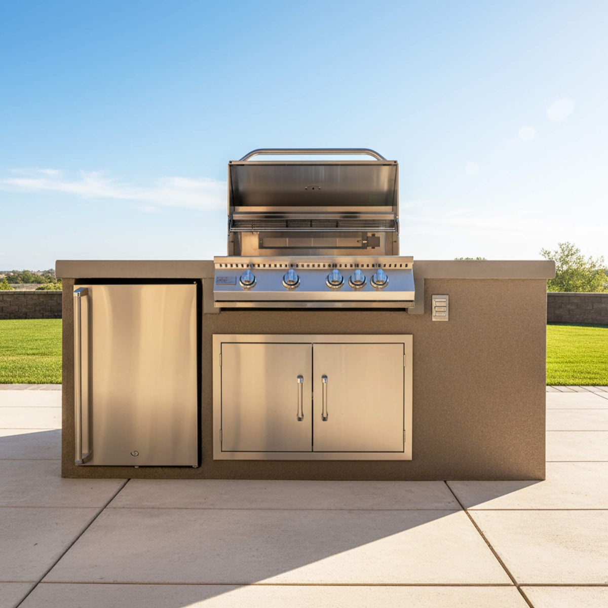 KoKoMo Grills 7 Ft. Straight BBQ Island with Built-In Grill and Refrigerator [Made-To-Order] - Outdoor Kitchen Islands | Patioza