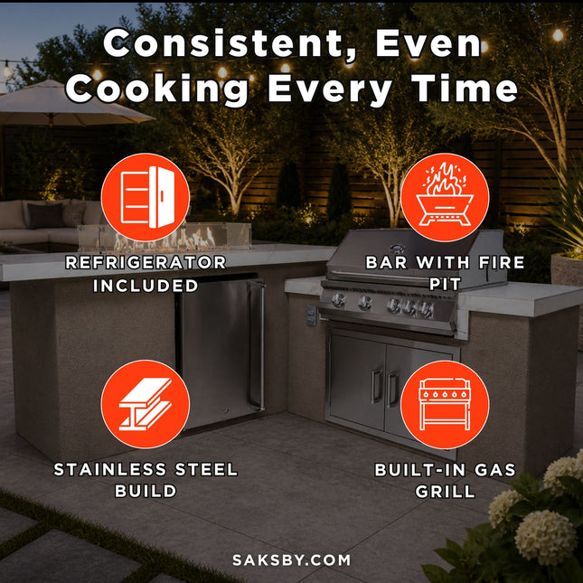 KoKoMo Grills Baja 9 Ft. BBQ Island with LEDs, Built-In Grill, Fire Burner, and Refrigerator [Made-To-Order]