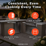 KoKoMo Grills Baja 9 Ft. BBQ Island with LEDs, Built-In Grill, Fire Burner, and Refrigerator [Made-To-Order] - Outdoor Kitchen Islands | Patioza