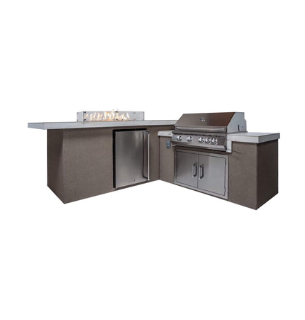 KoKoMo Grills Baja 9 Ft. BBQ Island with LEDs, Built-In Grill, Fire Burner, and Refrigerator [Made-To-Order]
