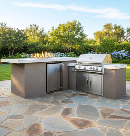 KoKoMo Grills Baja 9 Ft. BBQ Island with LEDs, Built-In Grill, Fire Burner, and Refrigerator [Made-To-Order]