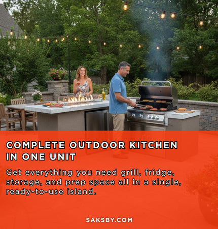 KoKoMo Grills Baja 9 Ft. BBQ Island with LEDs, Built-In Grill, Fire Burner, and Refrigerator [Made-To-Order]