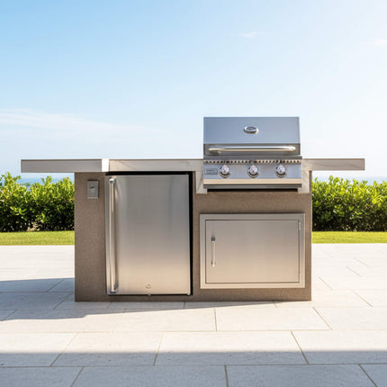 KoKoMo Grills Mini Maui 6FT BBQ Island With LED Lights, Built-In BBQ And Refrigerator [Made-To-Order] (SAK53828) - Outdoor Kitchen Islands | Patioza
