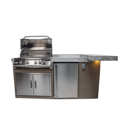 KoKoMo Grills St. John 7 Ft. BBQ Island with LEDs, Built-In Grill, Refrigerator, and Electrical Outlet [Made-To-Order]