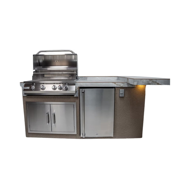 KoKoMo Grills St. John 7 Ft. BBQ Island with LEDs, Built-In Grill, Refrigerator, and Electrical Outlet [Made-To-Order]