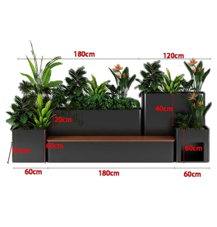 10 Ft. Large Industrial Outdoor Flowerbox Bench with Metal Planter and Hardwood Seat [Made-To-Order] - Potting Benches & Tables | Patioza
