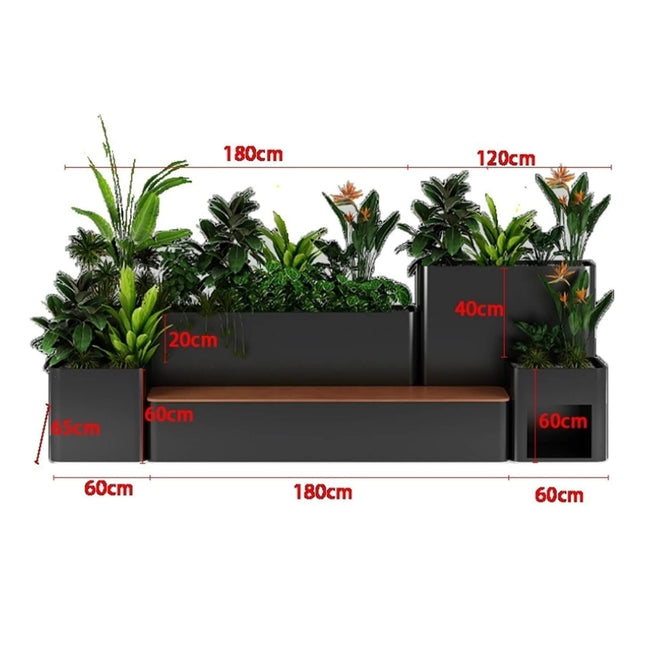 10 Ft. Large Industrial Outdoor Flowerbox Bench with Metal Planter and Hardwood Seat [Made-To-Order] - Potting Benches & Tables | Patioza