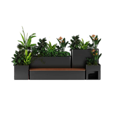 10 Ft. Large Industrial Outdoor Flowerbox Bench with Metal Planter and Hardwood Seat [Made-To-Order] - Potting Benches & Tables | Patioza