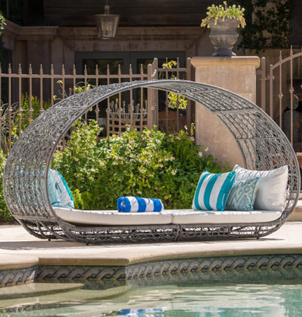 Alora Abigal Large 2-Person Outdoor Wicker Daybed with Aluminum Frame and Cushions - Outdoor Furniture Sets | Patioza