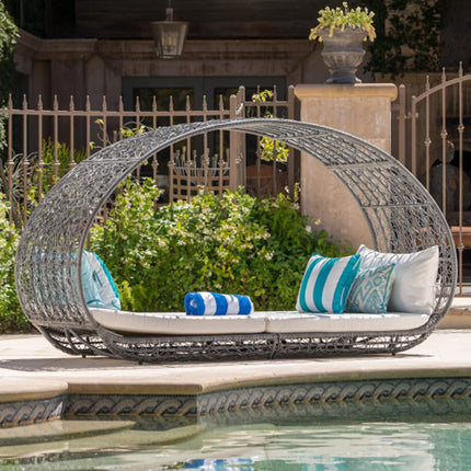 Alora Abigal Large 2-Person Outdoor Wicker Daybed with Aluminum Frame and Cushions - Outdoor Furniture Sets | Patioza