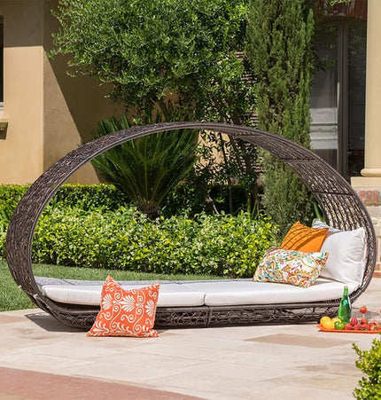 Alora Abigal Large 2-Person Outdoor Wicker Daybed with Aluminum Frame and Cushions - Outdoor Furniture Sets | Patioza